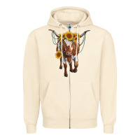 Sandshell longhorn cow with sunflowers Zipper Hoodie - RanaPortraitStore