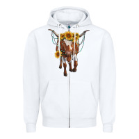 White longhorn cow with sunflowers Zipper Hoodie - RanaPortraitStore