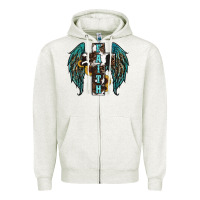 Oatmeal Heather western wings cross Zipper Hoodie - RanaPortraitStore