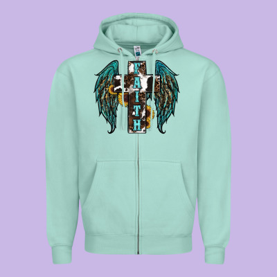 Western Wings Cross Zipper Hoodie Designed By Ranaportraitstore