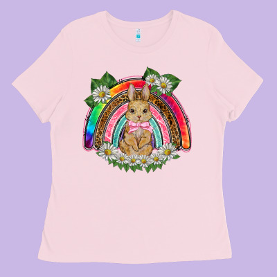 Easter Rabbit Rainbow Ladies Tee Designed By Barkaloodesign