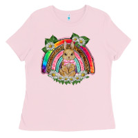 Bubblegum Pink easter rabbit rainbow Ladies Tee - BarkalooDesign