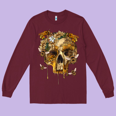 Long Sleeve Tee Flower Skeleton Bees