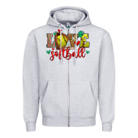 Heather Grey love softball Zipper Hoodie - Zillion Design Studio