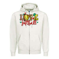 Oatmeal Heather love softball Zipper Hoodie - Zillion Design Studio