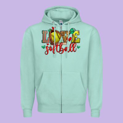 Love Softball Zipper Hoodie Designed By Zillion Design Studio