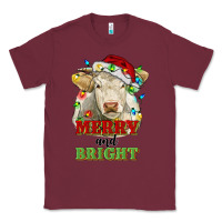 Burgundy merry and bright charolais cattle cow with christm Classic Tee - RanaPortraitStore