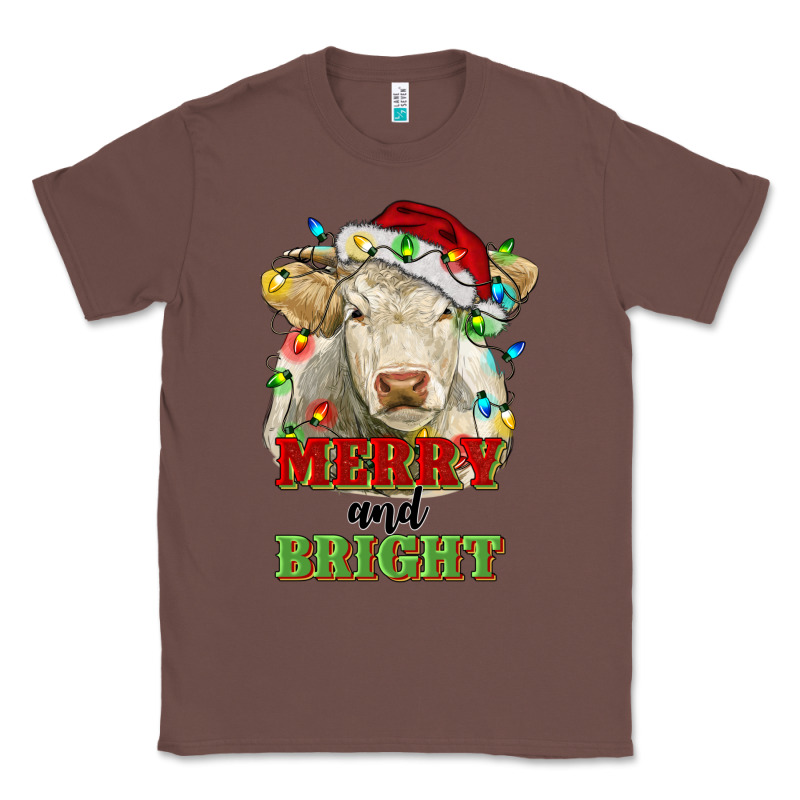 Merry And Bright Charolais Cattle Cow With Christm Classic Tee by RanaPortraitStore | Teevron