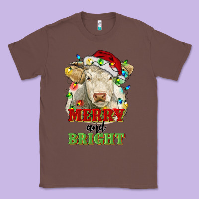 Merry And Bright Charolais Cattle Cow With Christm Classic Tee Designed By Ranaportraitstore