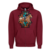 Burgundy cowgirl with aztec Zipper Hoodie - RanaPortraitStore