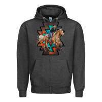Charcoal Heather cowgirl with aztec Zipper Hoodie - RanaPortraitStore