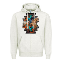 Oatmeal Heather cowgirl with aztec Zipper Hoodie - RanaPortraitStore