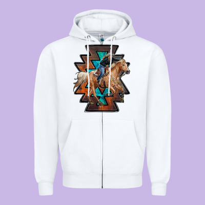Cowgirl With Aztec Zipper Hoodie Designed By Ranaportraitstore