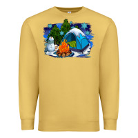 Antique Gold winter camping with camp fire Premium Sweatshirt - AdoDesignShop