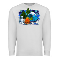 Dove Grey winter camping with camp fire Premium Sweatshirt - AdoDesignShop