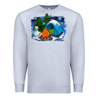 Heather Grey winter camping with camp fire Premium Sweatshirt - AdoDesignShop