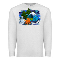 Oatmeal Heather winter camping with camp fire Premium Sweatshirt - AdoDesignShop