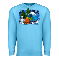 Ocean Blue winter camping with camp fire Premium Sweatshirt - AdoDesignShop