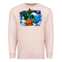 Pale Pink winter camping with camp fire Premium Sweatshirt - AdoDesignShop