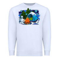 White winter camping with camp fire Premium Sweatshirt - AdoDesignShop