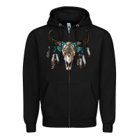 Black boho bull skull Zipper Hoodie - RanaPortraitStore
