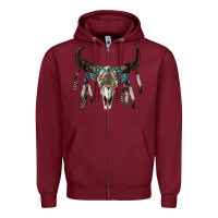 Burgundy boho bull skull Zipper Hoodie - RanaPortraitStore