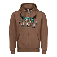 Chestnut boho bull skull Zipper Hoodie - RanaPortraitStore