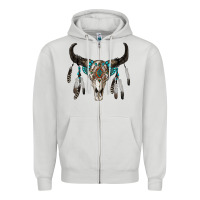 Dove Grey boho bull skull Zipper Hoodie - RanaPortraitStore