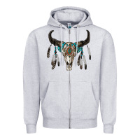 Heather Grey boho bull skull Zipper Hoodie - RanaPortraitStore