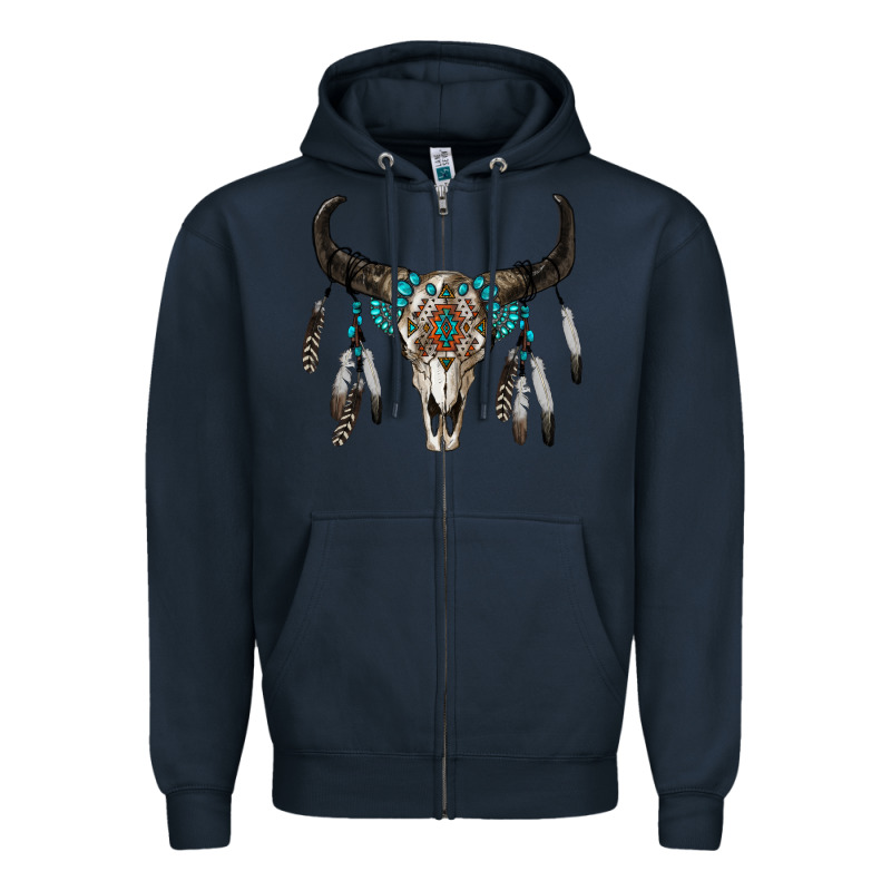 Boho Bull Skull Zipper Hoodie by RanaPortraitStore | Teevron