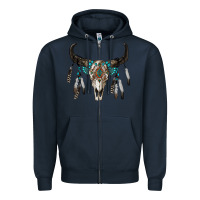 Navy boho bull skull Zipper Hoodie - RanaPortraitStore