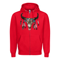 Red boho bull skull Zipper Hoodie - RanaPortraitStore