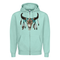 Seafoam boho bull skull Zipper Hoodie - RanaPortraitStore
