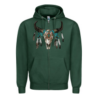 Sports Green boho bull skull Zipper Hoodie - RanaPortraitStore