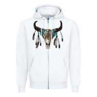 White boho bull skull Zipper Hoodie - RanaPortraitStore