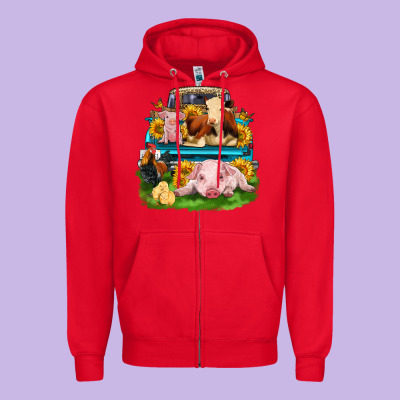 Farm Truck Animals Zipper Hoodie Designed By Zillion Design Studio