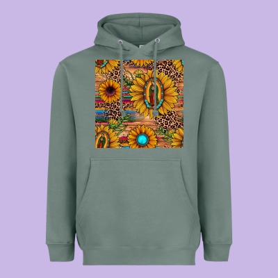 Our Lady Of Guadalupe Sunflower  Seamless Pattern Heavyweight Hoodie Designed By Jahusdesignshop