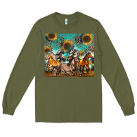 Army Green western horses Long Sleeve Tee - Zillion Design Studio
