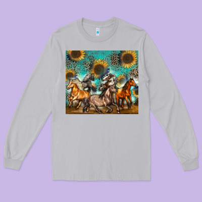 Western Horses Long Sleeve Tee Designed By Zillion Design Studio