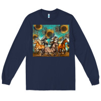 Navy western horses Long Sleeve Tee - Zillion Design Studio