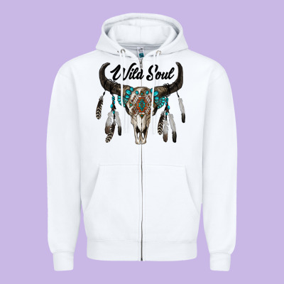 Wild Soul Boho Skull Zipper Hoodie Designed By Ranaportraitstore