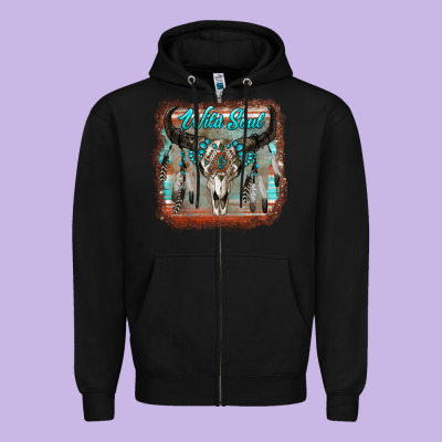 Wild Soul Boho Skull With Background Zipper Hoodie Designed By Ranaportraitstore
