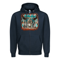 Navy wild soul boho skull with background Zipper Hoodie - RanaPortraitStore