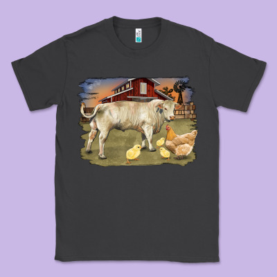 Charolaris Bull And Chicken In Barnyard Classic Tee Designed By Ranaportraitstore