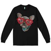 Black french bulldog with love glasses Long Sleeve Tee - RanaPortraitStore