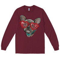 Burgundy french bulldog with love glasses Long Sleeve Tee - RanaPortraitStore