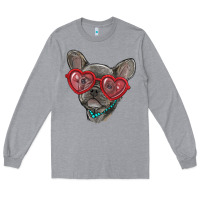 Heather Grey french bulldog with love glasses Long Sleeve Tee - RanaPortraitStore