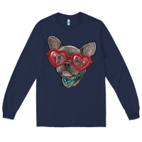 Navy french bulldog with love glasses Long Sleeve Tee - RanaPortraitStore
