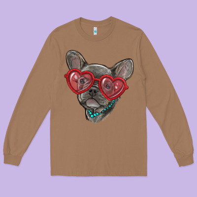 Long Sleeve Tee french bulldog with love glasses