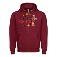 Burgundy merry christmas cross Zipper Hoodie - RanaPortraitStore
